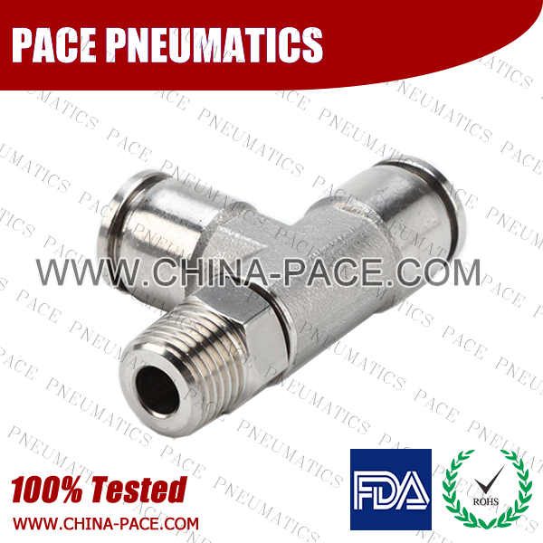 Male Run Tee Stainless Steel Push In Fittings, Round Male Adapter SS Push To Connect Fittings